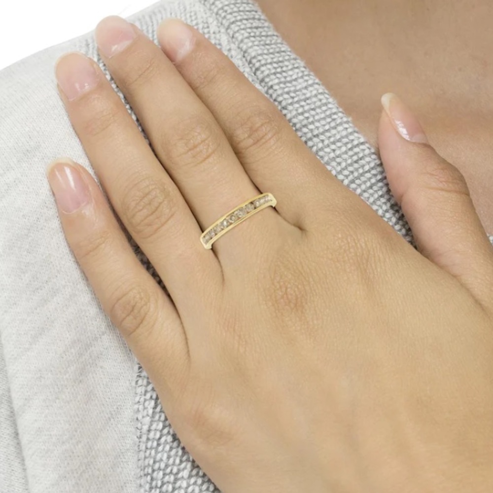 Haus of Brilliance 14K Yellow Gold Channel Set Champagne Diamond Band Ring Sz 10 - Picture 5 of 6